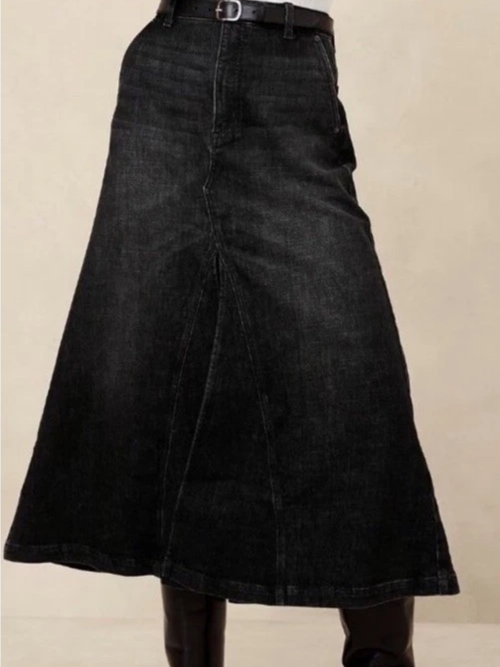 Banana Republic Black Denim A-Line front split  Skirt